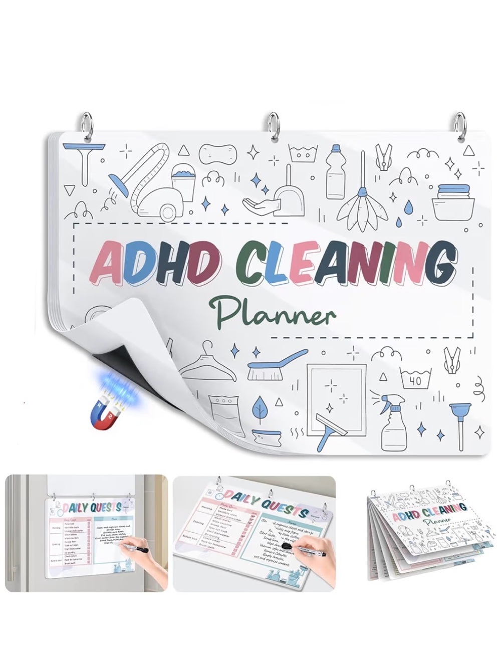 ADHD Cleaning Planner - White/Cream Magnetic Dry Erase Pad